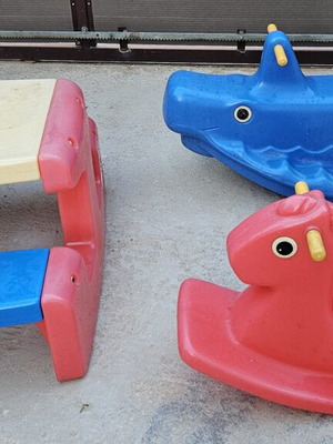 Little Tikes Playground Set with Table, Bench and Rocking Toys like new