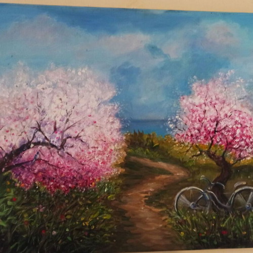 Oil painting like new, almond trees theme