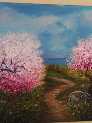 Oil painting like new, almond trees theme