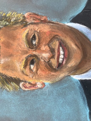 Portrait painting of a man pastel on cardboard, used, 20x30 cm