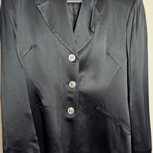 Black satin jacket women's XL used with unique buttons