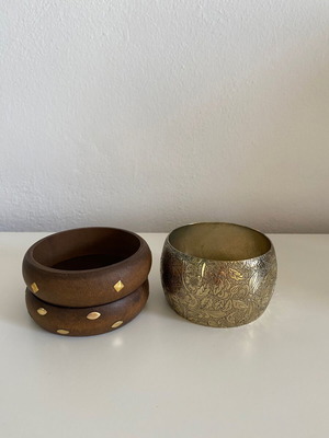 Wooden and carved gold bracelets set of 3 pieces