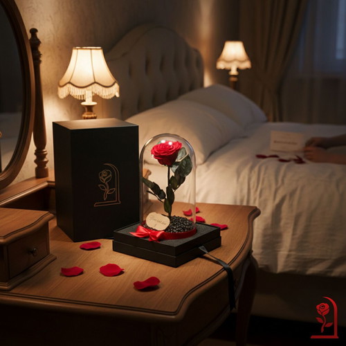Red Eternal Rose in Glass Dome made to order with Luxury Gift Box