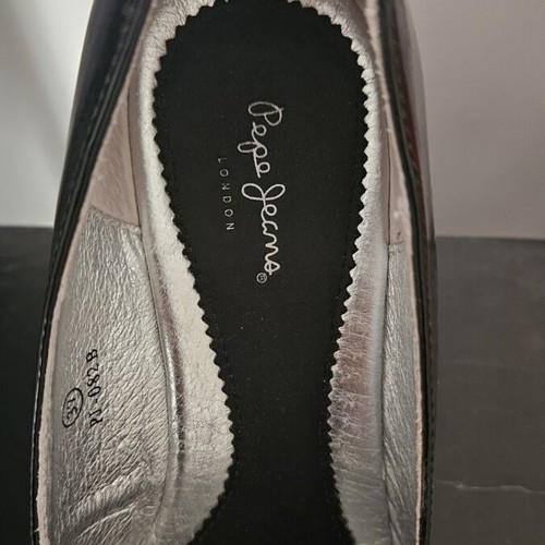 Pepe Jeans London women's platform peep-toe wedges black patent leather like new