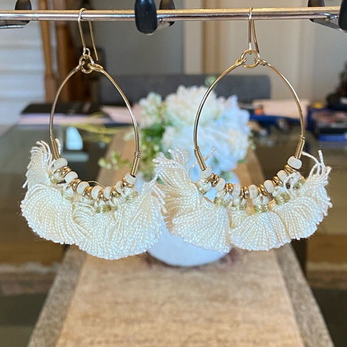 Accessorize oval dangle earrings new with beige and gold tassels