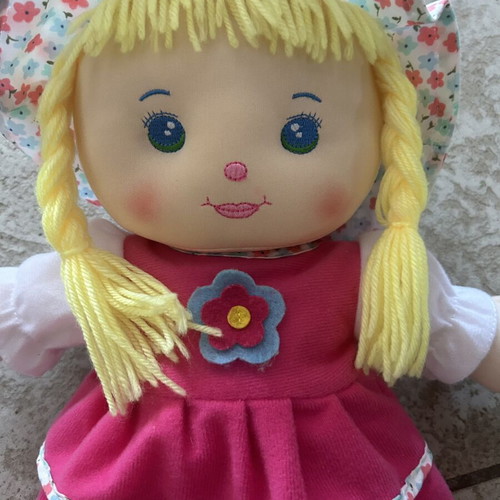 Cloth doll girl 48cm with pink dress and floral hat
