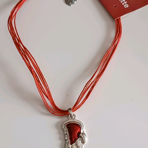 Necklace with red cords and silver design with red stone new