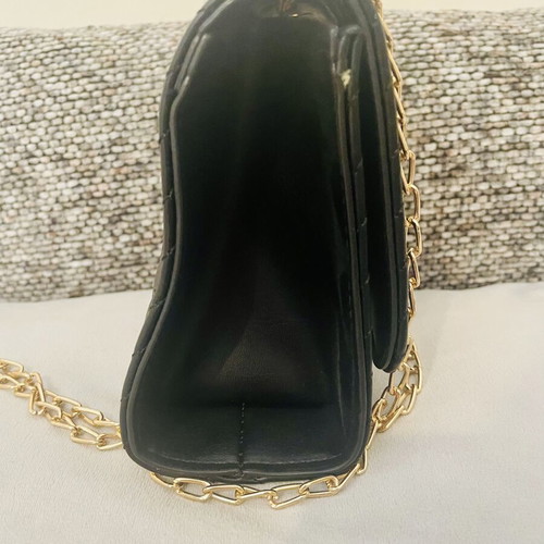 Bag new black chevron quilted with gold chain and V detail