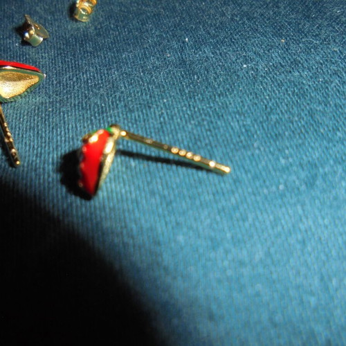 Strawberry earrings 925 silver new, red and gold-colored