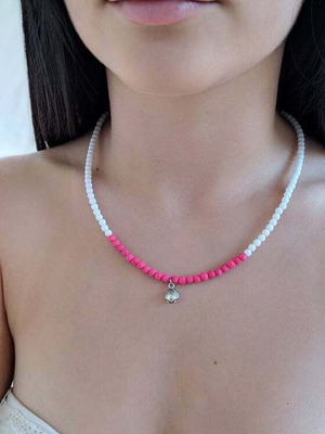 Handmade necklace with lava and white semi-precious stones, new
