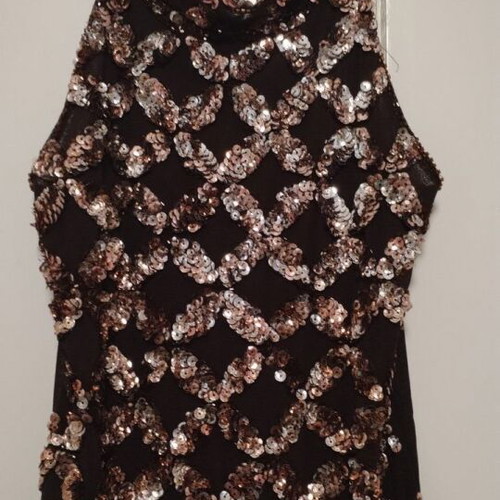 Sleeveless blouse with sequins like new, brown, size S