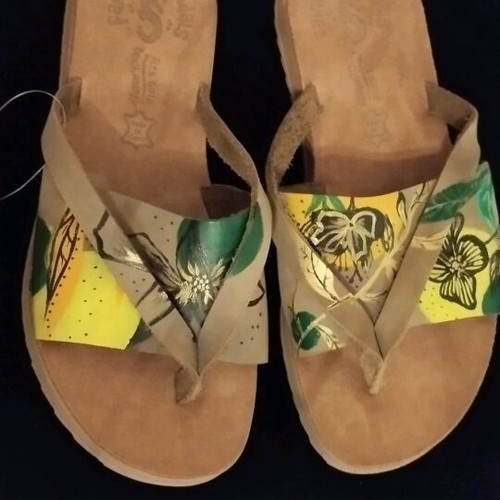 Anatomic sandals new, hand-painted natural leather, size 36