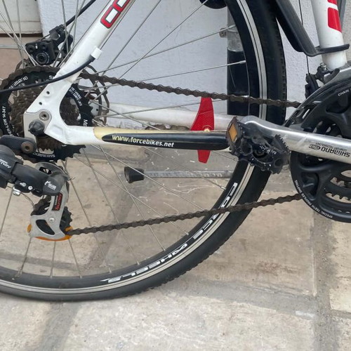 Trekking city bicycle like new, red, front suspension, disc brakes, men's