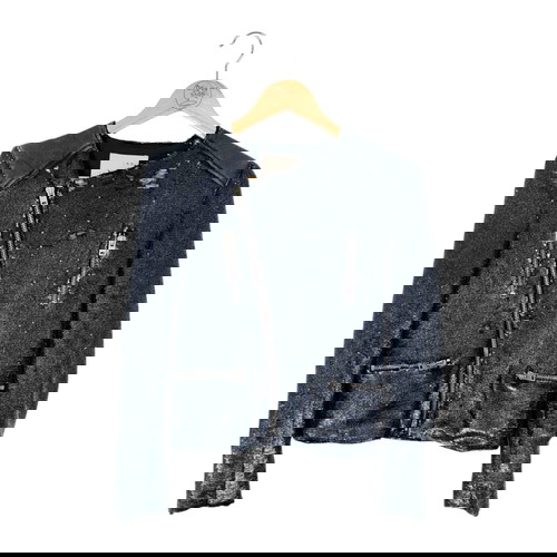 IRO Cuzia Moto кожено яке с пайети ново, тъмносиньо сребрист металик