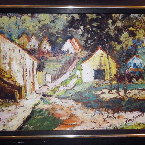Oil Painting Spatula Village by Eda Jozsey new 30x40cm with frame