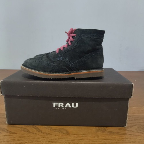 Frau Junior children's leather ankle boots size 27, dark blue with fuchsia laces