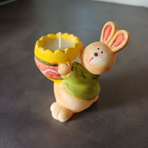Ceramic Easter candle holder bunny with white candle like new
