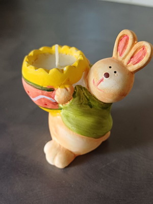 Ceramic Easter candle holder bunny with white candle like new