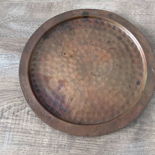 Copper Serving Tray Sini 1940-1970 used, hammered
