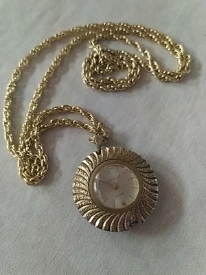 Swiss vintage Sheila watch necklace used, gold-plated chain