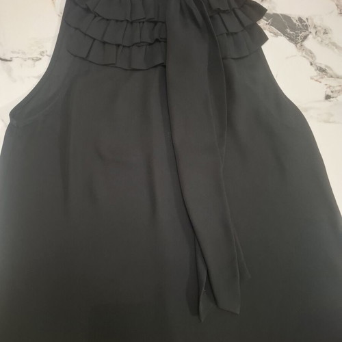 BSB black sleeveless blouse with ruffles and bow, size S