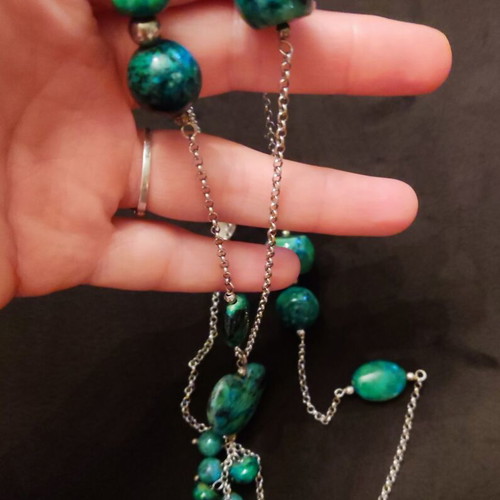 Gregio long silver 925 necklace with semi-precious stones like new