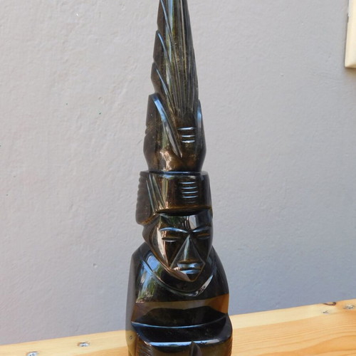 Handmade Maya Aztec Statue from Gold Sheen Obsidian, like new