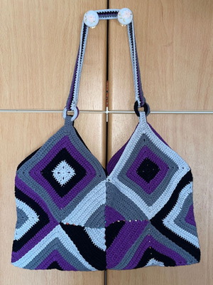Handmade Geometric Shoulder Bag in Gray and Purple