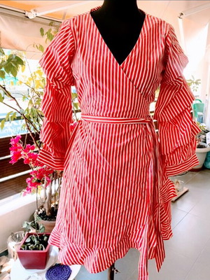 Vila striped white red wrap mini dress like new, cotton, size M