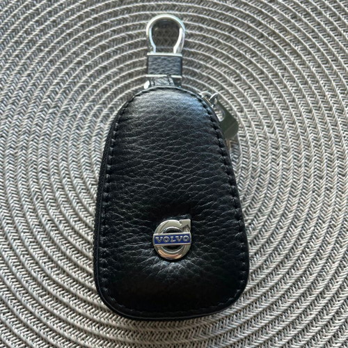 Leather Car Key Cover Volvo new, black with metal elements