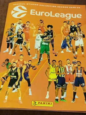 Panini EuroLeague 2025-2026 άλμπουμ αυτοκόλλητων με 58 αυτοκόλλητα