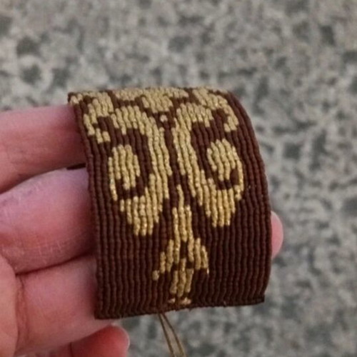 Cuff bracelet like new, handmade micro-macrame, brown and gold tones