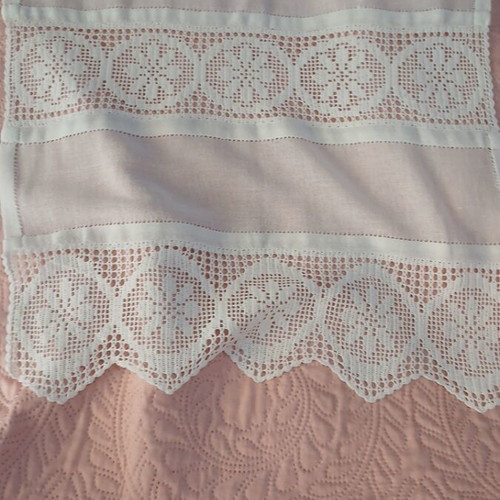 Handmade set of two white table runners, new, linen fabric