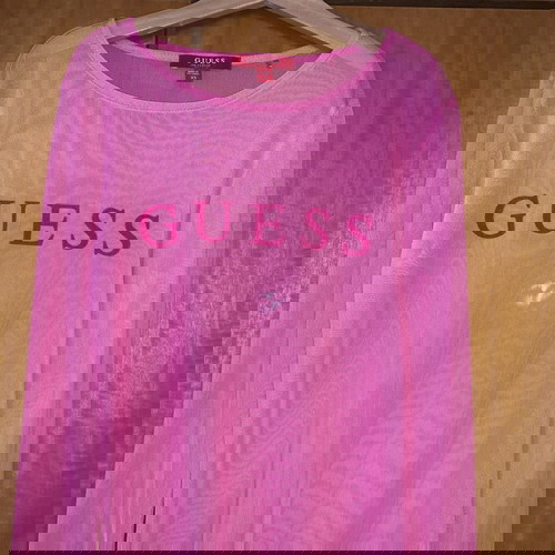 Γυναικείο μπλουζάκι Guess ροζ διαφάνεια σαν καινούργιο, μέγεθος XS