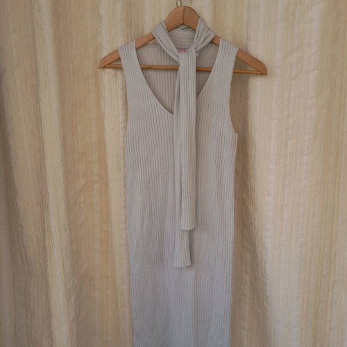 Grey Pink Woman dress like new with scarf, thin knitted, size M