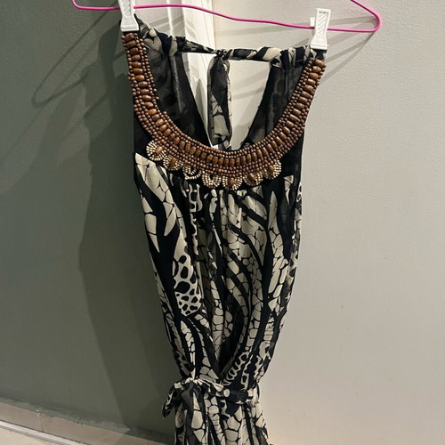 Fullah Sugah women's shirt used, black-beige with wooden beads