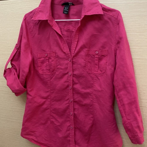 H&M blouse size M like new, pink cotton-linen fabric