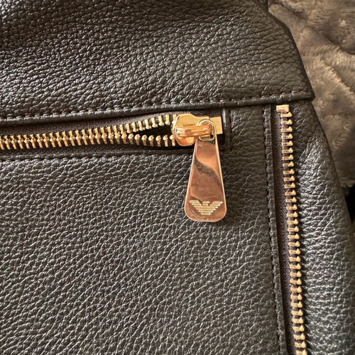 Armani Jeans leather backpack used, black with gold details