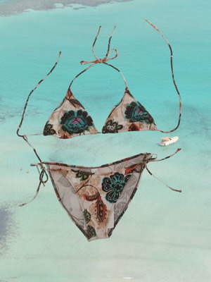 Bikini decorated with rhinestones, small, floral design