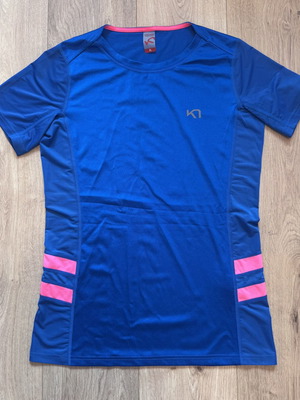 Kari Traa Blue Pink Geometric Contrast Athletic Activewear Top Womens Size XL like new
