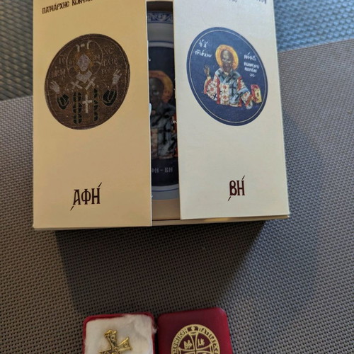 Collectible souvenirs of Dionysiou Monastery and Ecumenical Patriarch new