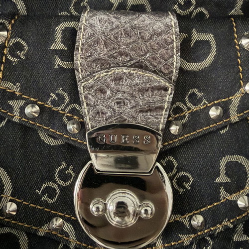 Guess Y2K denim monogram shoulder bag used with fur trim