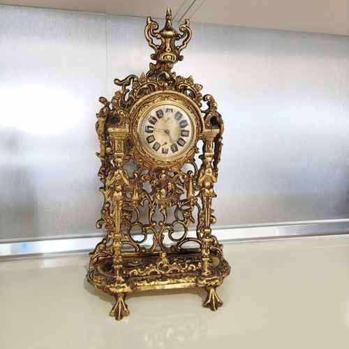 Vintage Peter Baroque style brass table clock used