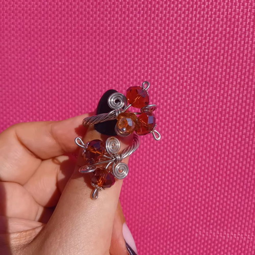 Handmade wire wrap ring with crystal beads, adjustable
