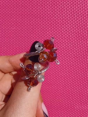 Handmade wire wrap ring with crystal beads, adjustable