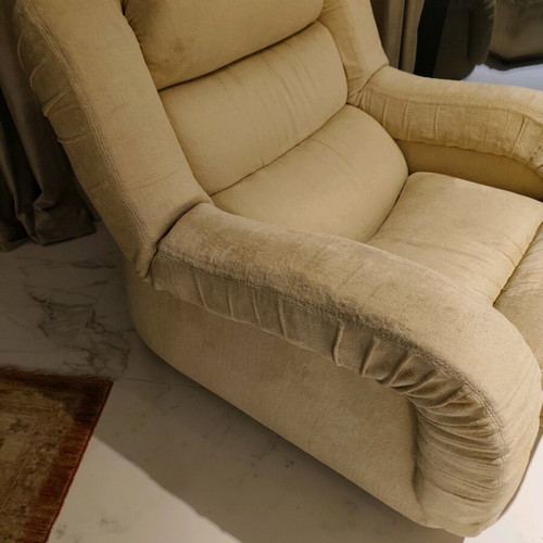 Armchair with ottoman like new, beige velvet fabric