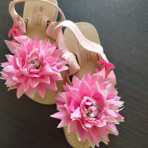 Handmade sandals for girl size 26 new, pink with flower
