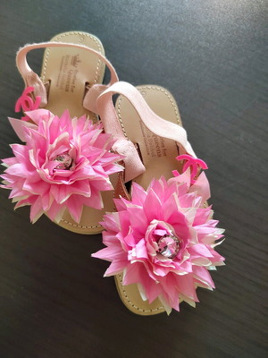 Handmade sandals for girl size 26 new, pink with flower