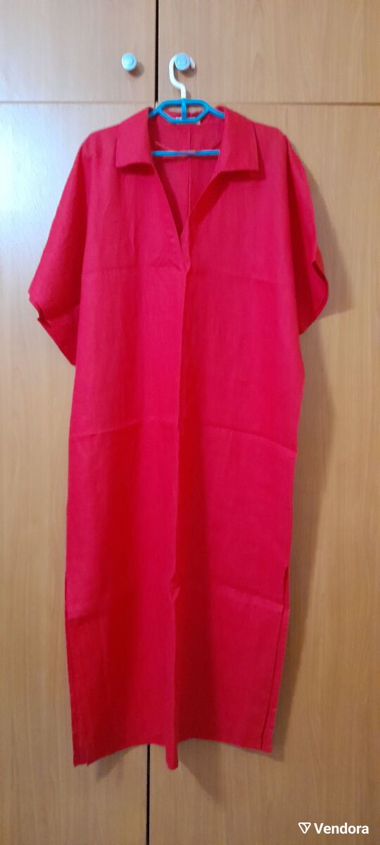 oysho red linen dress oysho Long strappy linen dress for Women
