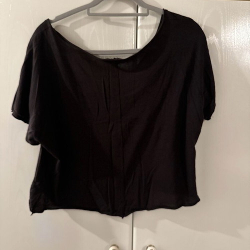 Crop summer blouse black with owl print, one size